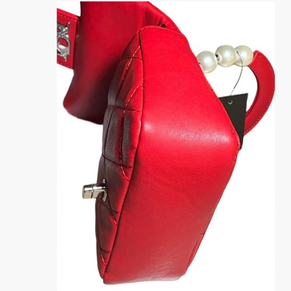 Badgley Mischka Clutch Bag with Faux Pearl Handle and Crossbody Strap in Red NWT - Picture 4 of 10